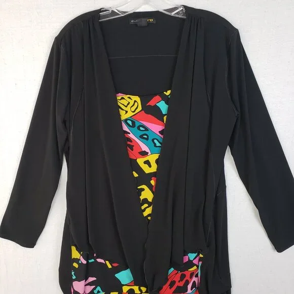 Eva Varro Tunic Top Abstract Print Colorful Art-to-Wear Tie Front size 1X Artsy - Picture 7 of 13